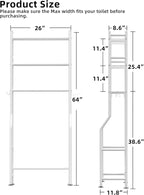 3-Tier Over The Toilet Storage, Freestanding Metal Bathroom Shelves with 4 Hooks, Over Toilet Storage Shelf with Paper Holder, Above The Toilet Shelf for Bathroom Storage, White