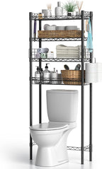 Over Toilet Bathroom Organizer, Adjustable 4-Tier Over The Toilet Storage Shelf Sturdy Bathroom Shelves, Freestanding Above Toilet Storage Rack Stable Bathroom Space Saver, Black