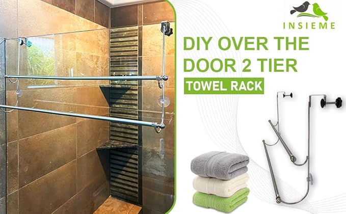 Insieme (29 x16x4.7 Inch) Towel Rack for Over Glass Shower Wall or Glass Shower Enclosure (Frameless or Frames up to 1.6" Thick). 2 Tier - Stainless Steel - No Rust