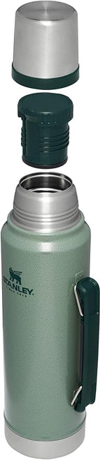 Stanley Classic Legendary Vacuum Bottle 1.1 qt Wide Mouth with Leakproof Cup Lid Keep Drinks Hot or Cold Packable for Travel Insulated Stainless Steel Thermal Bottle BPA-Free Hammertone Green