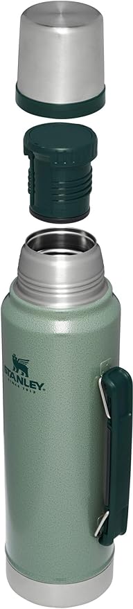 Stanley Classic Legendary Vacuum Bottle 1.1 qt Wide Mouth with Leakproof Cup Lid Keep Drinks Hot or Cold Packable for Travel Insulated Stainless Steel Thermal Bottle BPA-Free Hammertone Green