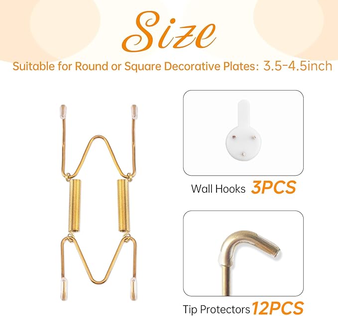 Bilillo 3 Pcak Plate Hangers for The Wall, Suitable for 3.5-4.5 inch Decorative Plate, Stainless Steel Invisible Heavy Duty Wire Plate Holder with Wall Hooks, Plate Hangers for Displaying Plates