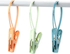 24 Pack Clothes Pins Clothes Peg Clip Pins with Plastic Rope for Clothesline Multicolor Drying Clothing Clips Hooks Windproof Clothes Hanger for Hanging Socks Hats Pants Bras Underwears Towel Photo