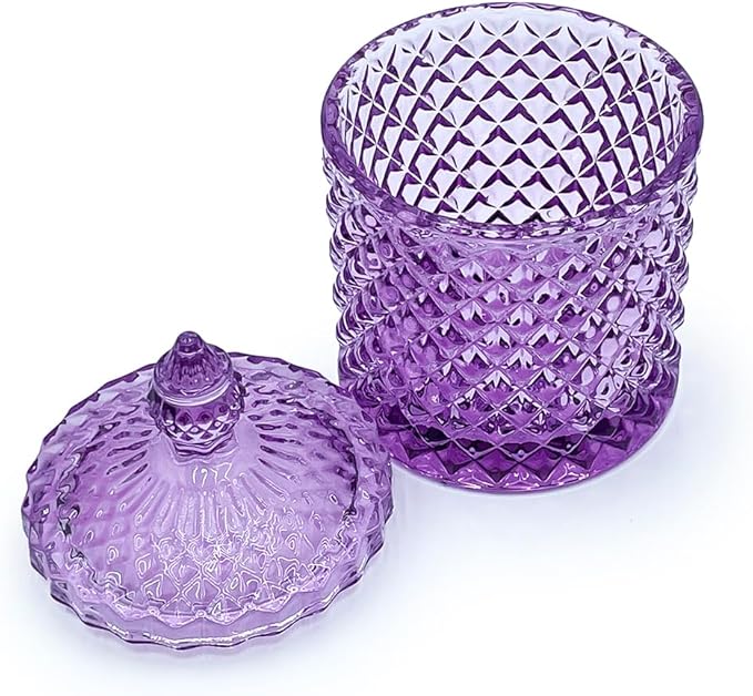 Colorful Glass Jar With Lid,Trinket Dish,Candy Cookie Jars,Vanity Organizer for Cotton Balls, Bathroom Decor,Decorative Jar(PInk Purple)