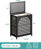 Black Laundry Hamper, Laundry Hamper with Lid, 27.3 Gallon (103L) Bamboo Wood Clothes Laundry Basket with Lid and Handles, Removable Liner