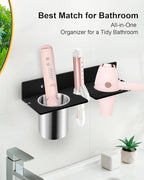 Hair Tool Organizer, Hair Dryer Holder with Heatproof Steel Cups, Acrylic Vanity Organizer for Curling Iron, Flat Iron & Hair Brushes, Perfect for Bathroom (Black, Compact)