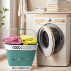 SAMMART 40L (10.5 Gallon) Collapsible Plastic Laundry Basket with Handles - Foldable Pop Up Storage Container/Organizer - Portable Laundry Hamper - Space Saving (2, White/Celadon Green)