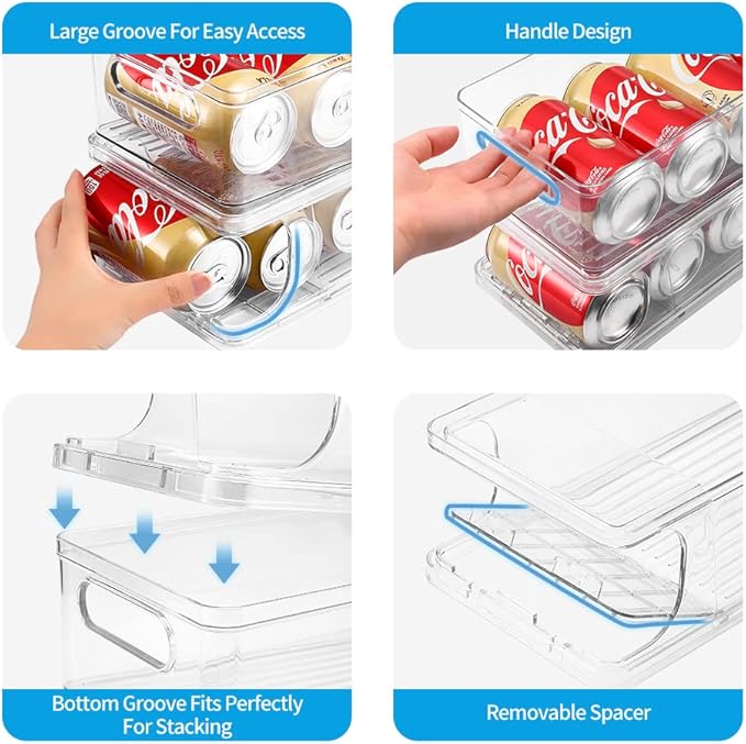 Xicennego 2-Tier Stackable Soda Can Organizer for Refrigerator, Fridge Can Organizer Dispenser, Beverage Can Holder for Refrigerator, Pantry, Cupboard