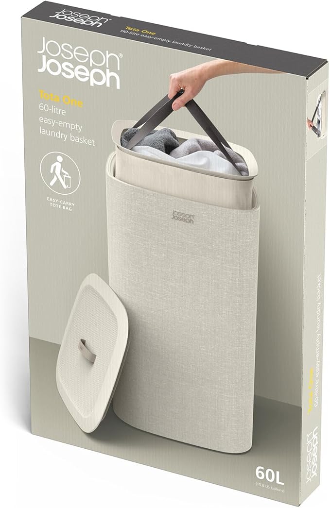 Joseph Joseph Tota One 60L/15.85 gallon Laundry Basket, Removable Washing Bag with handles, Perfect for Bedroom & Bathroom, Ecru