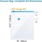 6 Pack Vacuum Storage Bags，Space Saver Bags(6 Pack XXL Jumbo) Compression for Comforters and Blankets, Sealer Clothes Storage, Hand Pump Included