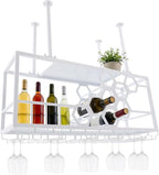 Hanging Wine Rack, 39in Heavy Duty Ceiling Mounted Wine Bottle & Glass Holder, 150lbs Load Capacity Storage Rack, for Bar, Kitchen, Restaurant, Cellar (White)