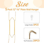 5 Pack Plate Hangers for The Wall, Suitable for 12-16 inch Art Plate, Stainless Steel Invisible Heavy Duty Wire Plate Holder with Wall Hooks, Plate Hangers for Displaying Plates, Platter, Dish, Gold