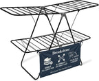 Brookstone 2 Tier Folding Rack - Indoor/Outdoor Collapsible Clothes Dryer Stand Laundry or Shoe Rack, Heavy Duty Freestanding Garment Hanger, Foldable, Clothing Drying Rack, Black