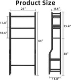3 Tier Over The Toilet Storage Rack with Toilet Paper Holder, Metal Freestanding Bathroom Shelves with 4 Hooks, Over Toilet Storage Shelf for Bathroom Storage, Black