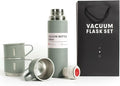 Green Vacuum Flask Gift Set, Stainless Steel Insulated Water Bottle w/ 3 Cups, Hot & Cold Drinks Coffee Thermo Water Bottle, Reusable Thermal Cup for Outdoor Camping Travel, Termos para Agua Fria,17oz