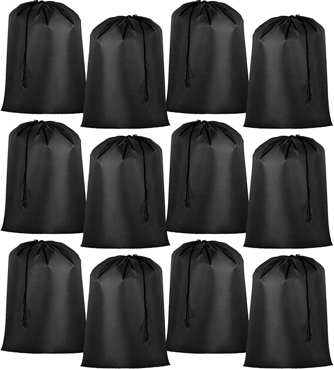 Woanger 12 Pack 28 x 45 Inch Extra Large Laundry Bags Bulk Washable Travel Laundry Bag with Drawstring Closure Large Dirty Clothes Organizer for College Dorm Home Hotel Camping(Black)