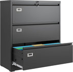 DEVAISE 3 Drawer File Cabinet, Metal Lateral Filing Cabinet with Lock for Letter/Legal/F4/A4 Size, Wide Organization Storage Cabinet for Home Office School (Black, Assembly Required)