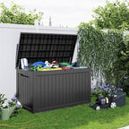 281 Gallon Outdoor Deck Box,Waterproof Resin Outdoor Storage Boxes, Outside Storage Lockable Container for Garden Tools,Indooor Cushions,Accessories (Black)
