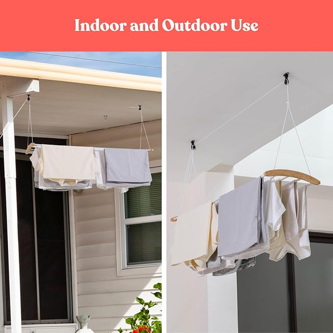 Ceiling Mounted Drying Racks for Laundry-Space-Saving Ceiling Clothes Drying Rack-Pulley Drying Rack-Wood, Metal, Ceiling Clothing Rack-Ceiling Mount Drying Rack-Clothes Drying Rack Ceiling Mounted