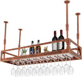 Industrial Wine Rack Ceiling Mounted, 110 lbs Heavy Duty, Adjustable Height, Holds 27 Glasses, Vintage Iron Floating Shelf for Kitchen, Bar, Restaurant (Copper-Colored)