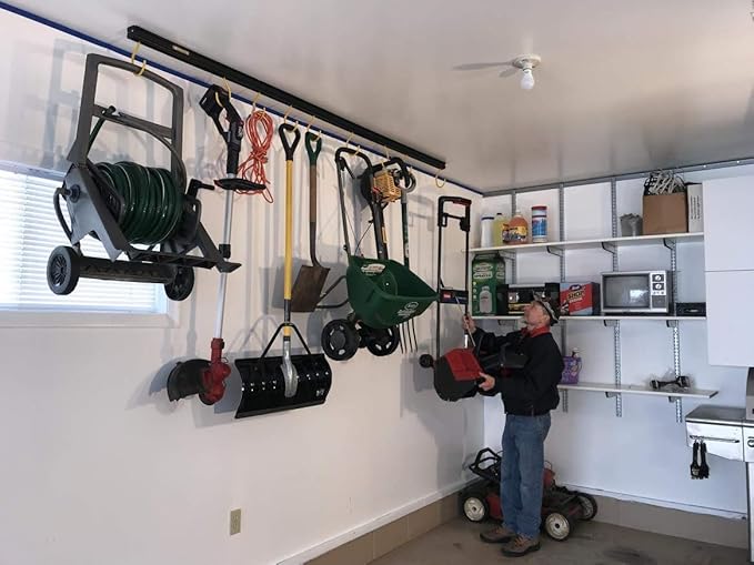 Adjustable Overhead Garage Ceiling Storage Track With Hooks that Slide and Rotate, 50 Lbs. per Hook. (98") SOLD ONLY IN QTY. OF 4