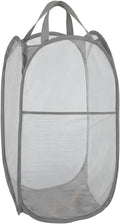 Mesh Large Pop Up Laundry basket, Collapsible Laundry Hampers with Handles, Foldable Dirty Clothes Hampers for Bathroom, College Dorm, Travel, Gray