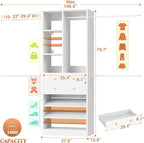 Closet System, 4.2–8.8 FT Closet Organizer with 2 Wooden Drawers and Shelves, Walk-in Closet System with Hanging Rods, Built-in Closet Tower, Can Fit 60 to 96 inch, White