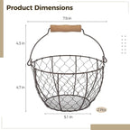 2 Pcs Wire Egg Baskets, Farmhouse Chicken Egg Collecting Baskets, Rustic Metal Egg Storages with Wooden Handle, Stackable Fresh Holders for Fruits, Vegetables, Sundries
