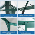 Polycarbonate Greenhouse with Rain Gutter and Roof Vent, Raised Base and Anchor Aluminum Heavy Duty Walk-in Green House, Outdoor Patio Sunroom with Sliding Door (Green, 146.06*74.8*76.77in)