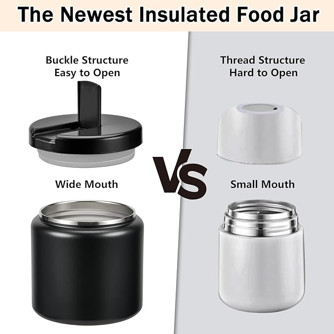26oz Kids Jar for Hot Food, Insulated Vacuum Food Jar with Buckle Lid, Stainless Steel Wide Mouth Leak Proof Insulated Lunch Container for School Picnic Travel, Black