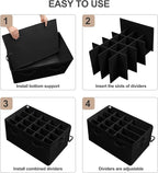 Shoe Organizer for Closet, Foldable Shoe Box with Adjustable Dividers and Clear Cover, Space Saving Shoe Storage Organizer Cabinet with Reinforced Handles, Fits 20 Pairs, Black, TP10B
