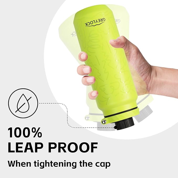 GREYLOCK 24 oz Insulated Water Bottle with Straw Lid, Leakproof Reusable Stainless Steel Vacuum Flask, 24hr Cold & Hot, Carry Handle & Silicone Spout, BPA-Free for Gym, Hiking, Travel,Green