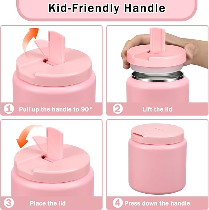 26oz Kids Jar for Hot Food, Insulated Vacuum Food Jar with Buckle Lid, Stainless Steel Wide Mouth Leak Proof Insulated Lunch Container for School Picnic Travel, Pink