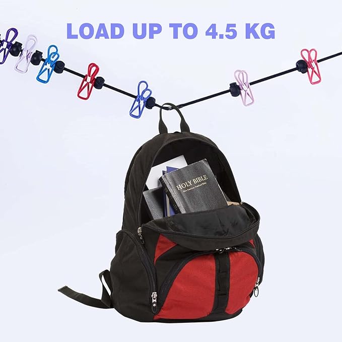 Travel Clothesline: 11.8Ft Portable Clothes Line with 24 Clothes Clips Corde a Linge Voyage Camper Essentials for Travel/Courtyard/Balcony/Hotel Rooms or Bathroom