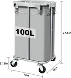Laundry Basket with Wheels, Rolling Laundry Hamper with Removable Bag, 100L Laundry Sorter Cart, Tall Narrow Slim Clothes Hamper Organizer with Sturdy Metal Frame, Grey