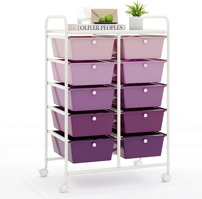 RELAX4LIFE 10-Drawer Rolling Storage Cart - Mobile Craft Art Supply Storage Organizer for Tool Scrapbook Paper Salon, Office School Classroom Teacher Rolling Cart with Drawers, Utility Cart on Wheels