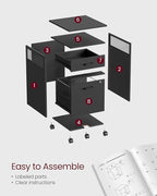 VASAGLE File Cabinet, Mobile Filing Cabinet with Wheels, 2 Lockable Drawers, Open Shelf, for A4, Letter Size, Hanging File Folders, Ink Black UOFC077B16