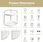 Forbena Corner Bathroom Counter Organizer, 2 Tier Bathroom Organizer Countertop, Small Bathroom Sink Top Trays Corner Shelf Stand for Makeup Vanity Perfume Skincare Decor Storage (White and Gold)