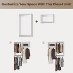 ROOMTEC Modular Closet System, 52" Wall-Mounted Closet Organizer with Hanging Rods, Wooden Tower for Walk-In Closets, Wardrobe Storage Kit, White