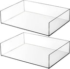 Elsjoy Set of 2 Acrylic File Tray, 2-Tier Stackable Paper Tray Clear Desktop File Organizer for Documents, Books, Magazine, Office, School