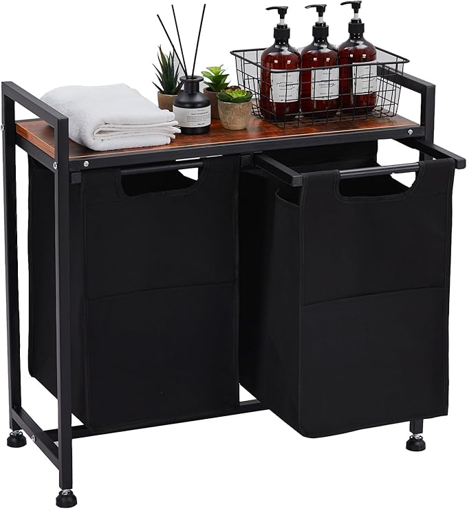 Laundry Sorter 2 Section, Laundry Hamper with Wheels, 2 × 11.5 Gal (87 L), Rolling Laundry Basket, Pull-Out and Removable Oxford Fabric Laundry Bags, Black