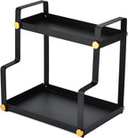 FFK 2 Tier Countertop Organizer, Cosmetic Organizer, Storage Shelf for Cabinet, Countertop, Pantry, Desktop, Ideal for Bathroom, Kitchen, Office (Black)