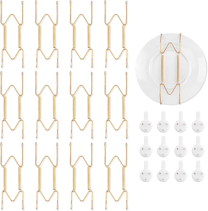 Bilillo 12 Pack Plate Hangers for The Wall, Suitable for 6-8 inch Art Plate, Stainless Steel Invisible Heavy Duty Wire Plate Holder with Wall Hooks, Plate Hangers for Displaying Plates