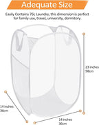 Durable Collapsible Laundry Baskets, Reinforced Mesh Pop Up Laundry Hamper, Foldable Clothes Hampers with Carry Handles for Laundry, Bathroom, Kids Room, Dorm or Travel White