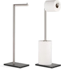 MARMOLUX ACC Free Standing Brushed Nickel Toilet Paper Holder Stand - 4 Jumbo Roll Bathroom Hardware - Standing Toilet Paper Holder - Stainless Steel Toilet Paper Stand - Brushed Steel/Black Marble
