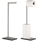 MARMOLUX ACC Free Standing Brushed Nickel Toilet Paper Holder Stand - 4 Jumbo Roll Bathroom Hardware - Standing Toilet Paper Holder - Stainless Steel Toilet Paper Stand - Brushed Steel/Black Marble
