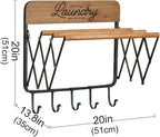 SOFFEE DESIGN Accordion Laundry Rack, Retractable Wall Mounted Racks, 3 Bars & 5 Hooks for Drying Rack Hanging Towels Clothes Save Space Perfect for Laundry Room, Bathroom, Mudroom, Wall Decor