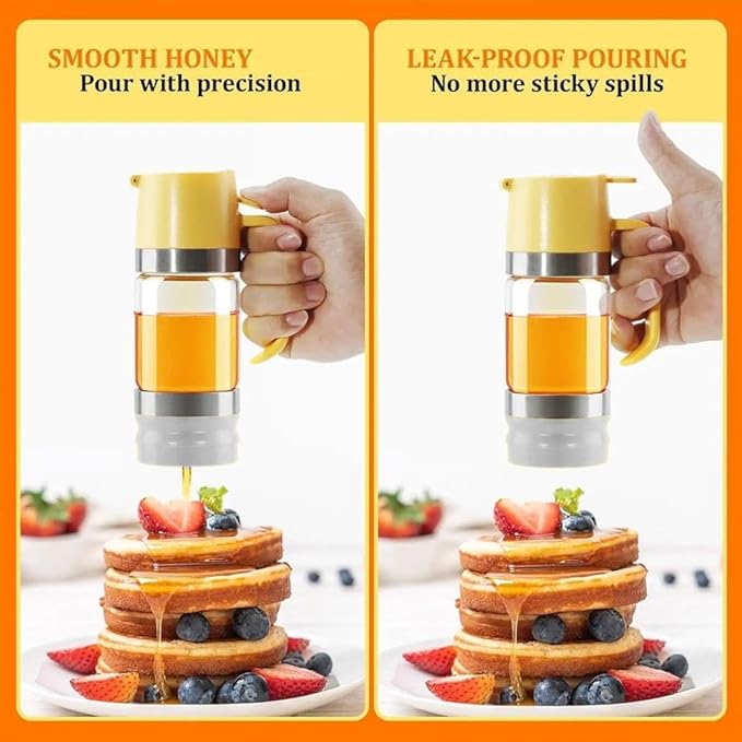 Honey Dispenser No Drip,12OZ Glass Honey Jar with Handle,Syrup Dispenser for Coffee or Tea,Mess Free Honey-Dispenser for Maple Syrup, Honey-Container (Black)
