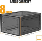 Hat Organizer Box, Stackable Clear Baseball Caps Holder Box Containers with Magnetic Door for Hats Snapback Cap Storag, Hat Rack Display Case, Holds 8 Hats Each (Black, 6 Pack)