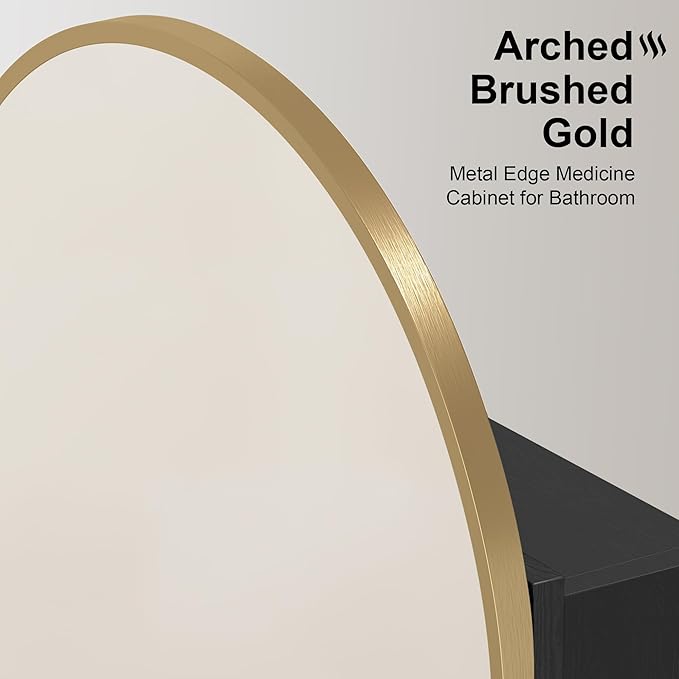 Recessed Medicine Cabinet for Bathroom,Brushed Gold Arched Medicine Cabinet with Mirror,Arch Mirrored Medicine Cabinets Recessed,Bathroom Mirror with Storage,Open from Left to Right 16x31